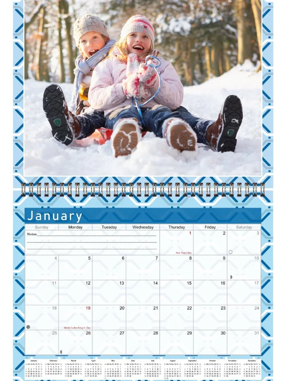 Personalized Custom 2027 Wall Calendar Spiral-bound - 12 Months. 11 x 8in. #04